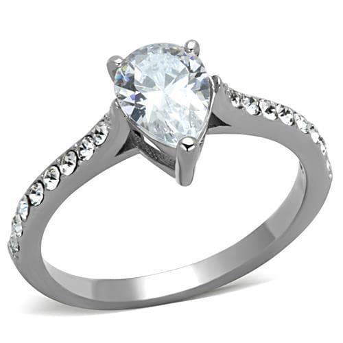 Stainless Steel CZ Round Cathedral Pave Ring
