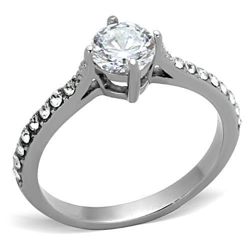 Stainless Steel CZ Round Solitaire Cathedral Pave Ring