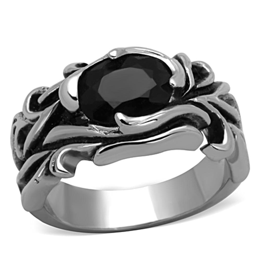 Stainless Steel Black Onyx Oval Claw Mens Band Ring