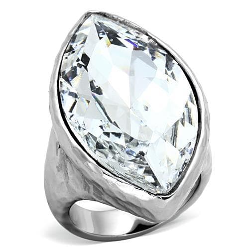 Stainless Steel CZ Oversized Pear Bezel Ring