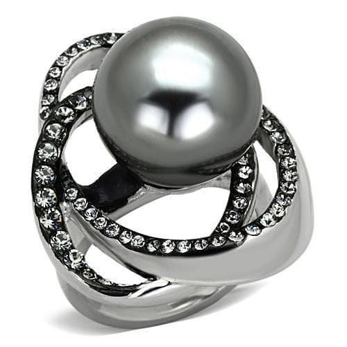 Stainless Steel Dark Pearl CZ Orbit Cage Ring