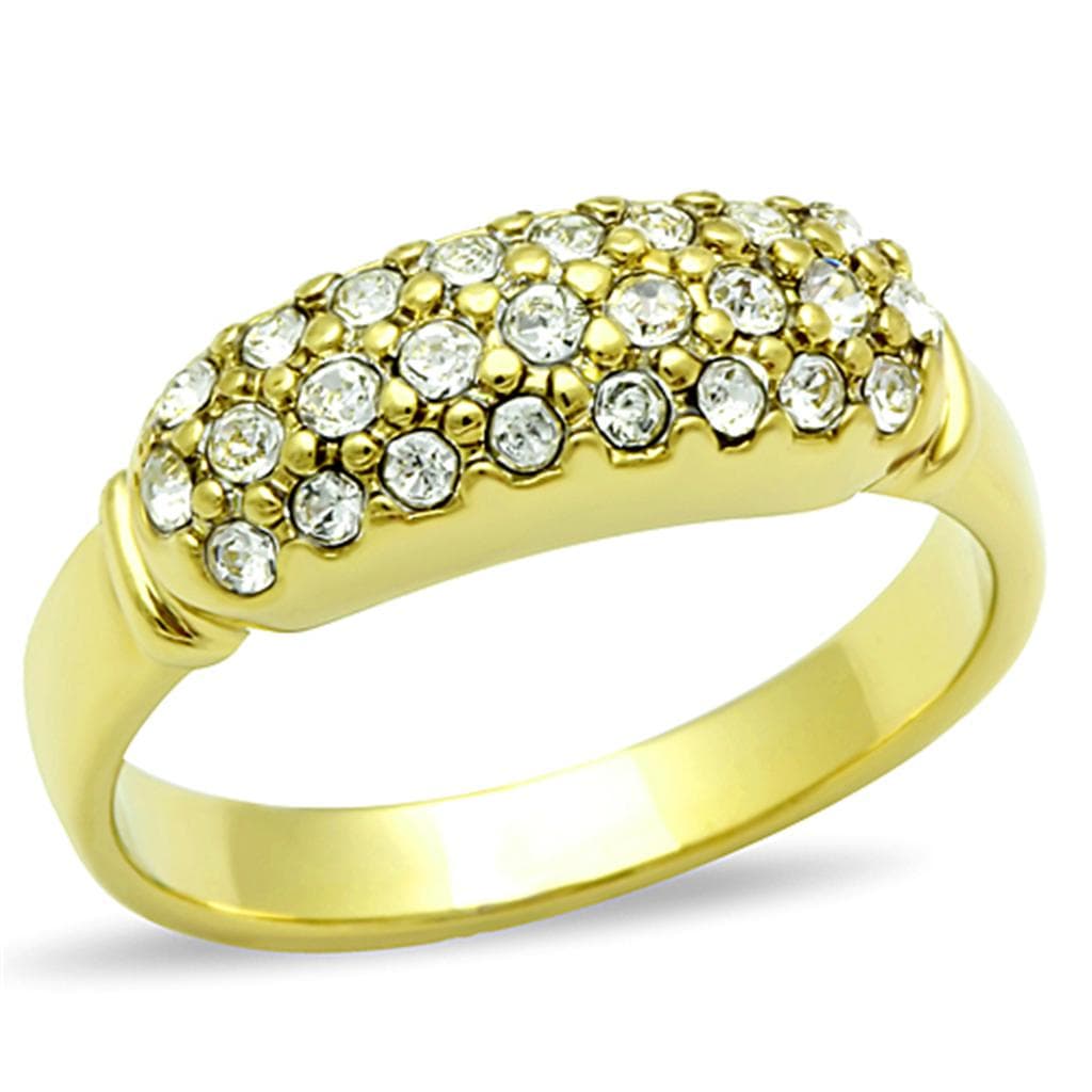 Stainless Steel Gold CZ Pave Diagonal Band Ring