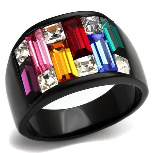 Stainless Steel Black IP Rainbow Channel Ring