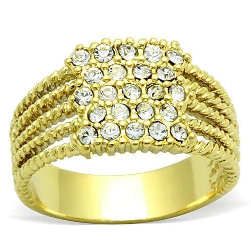 Stainless Steel Gold CZ Pave Rope Border Dome Ring