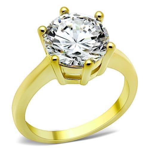 Stainless Steel Gold CZ Round Twisted Shank Ring