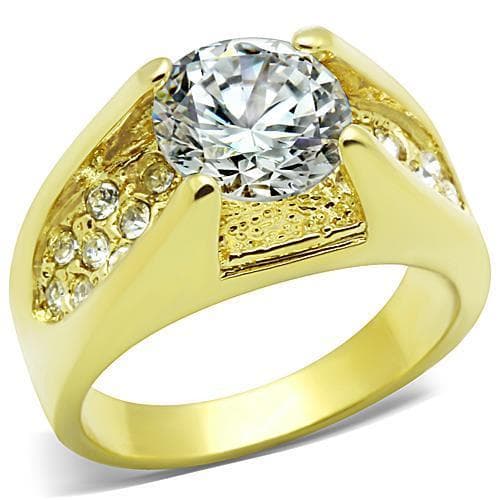 Stainless Steel Gold CZ Princess Filigree Mens Signet Ring