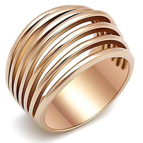 Stainless Steel Rose Gold Grooved Wide Band Ring
