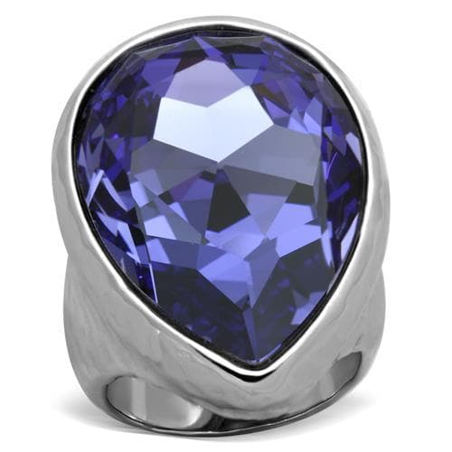 Stainless Steel Purple Pear Crystal Solitaire Ring