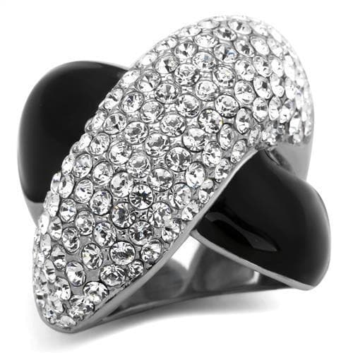 Stainless Steel Black Enamel CZ Pave Asymmetric Dome Ring