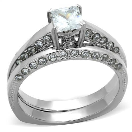 Stainless Steel CZ Princess Solitaire Channel Bridal Set Ring