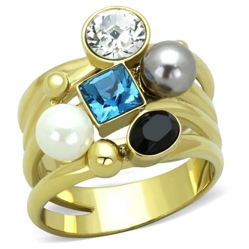 Stainless Steel Gold Multi Crystal Pearl Stackable Set Ring