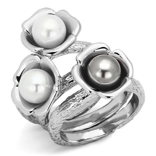Stainless Steel Triple Pearl Flower Stackable Ring