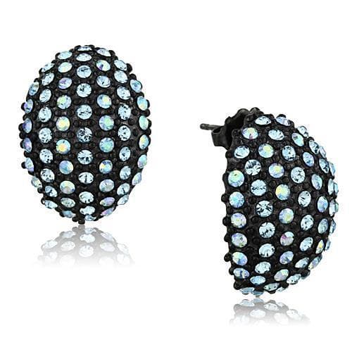 Stainless Steel Blue Crystal Pave Egg Stud Earrings