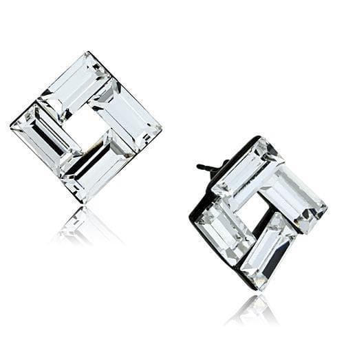 Stainless Steel Clear Crystal Cube Geometric Stud Earrings