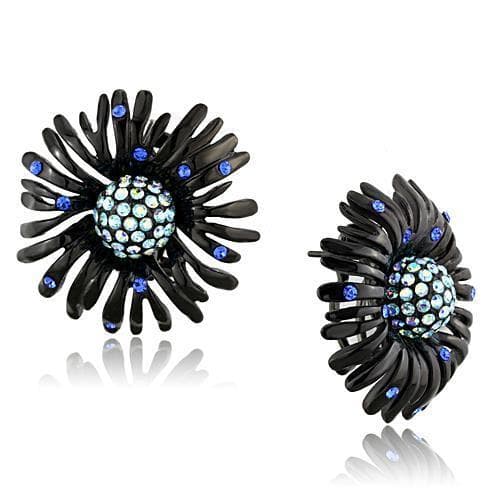 Stainless Steel Black Blue Crystal Starburst Earrings
