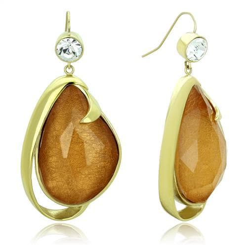 Stainless Steel Gold Amber Cats Eye Pear Drop Earrings