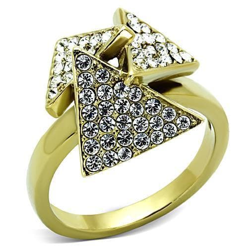 Stainless Steel Gold CZ Pave Triangle Arrow Cocktail Ring