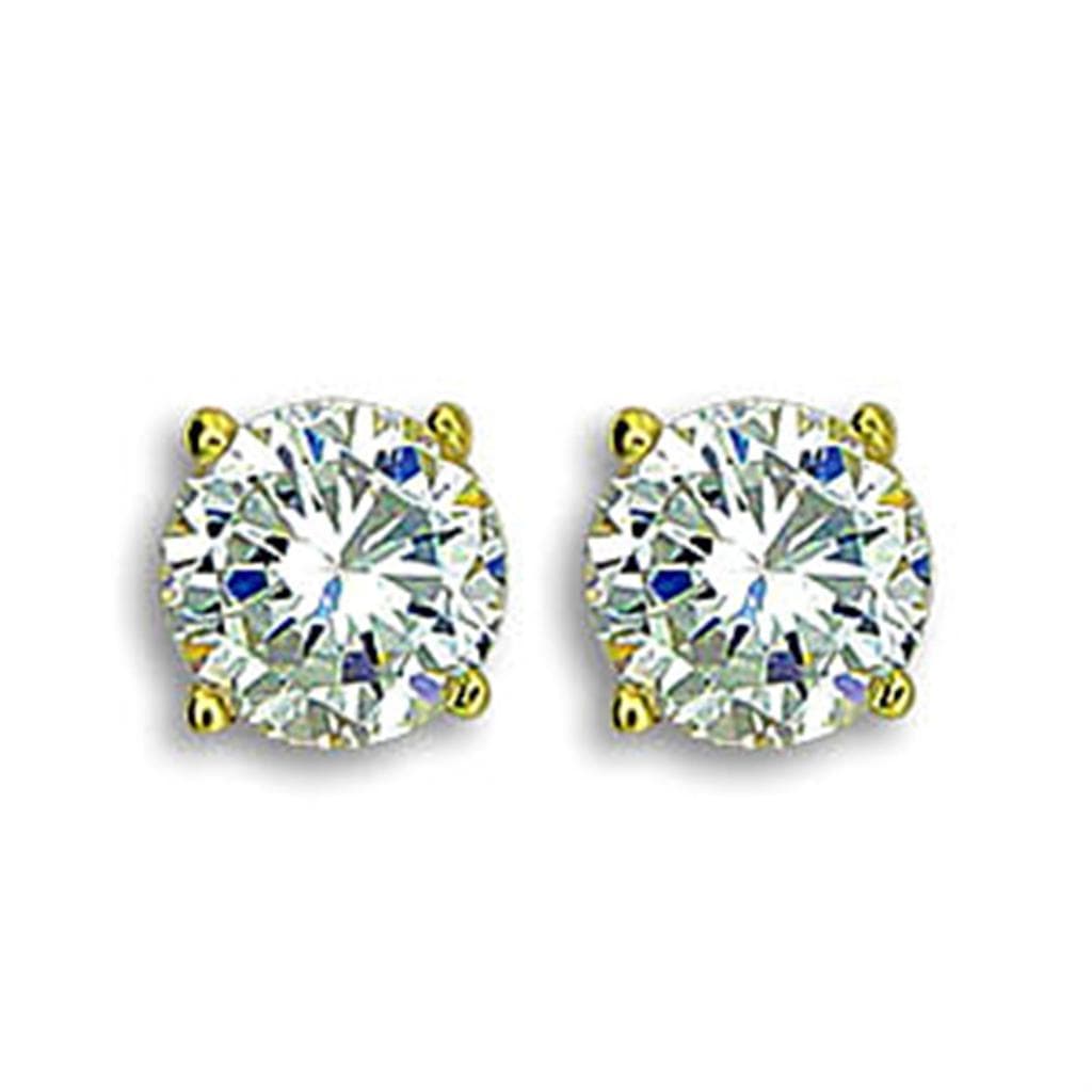 Stainless Steel Gold CZ Round Solitaire Stud Earrings