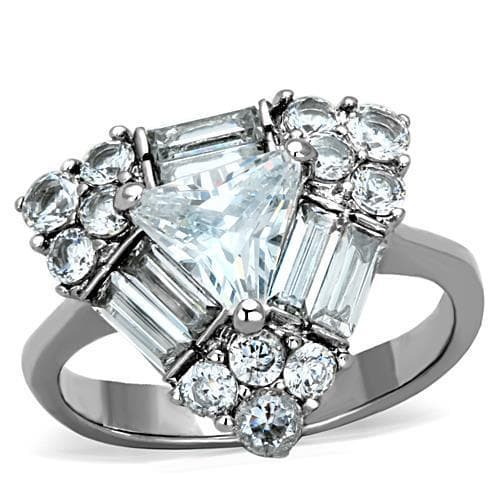 Stainless Steel CZ Baguette Round Art Deco Cocktail Ring