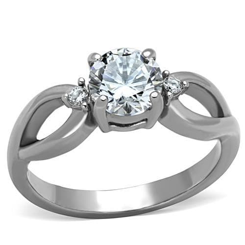 Stainless Steel CZ Round Solitaire Open Loop Band Ring