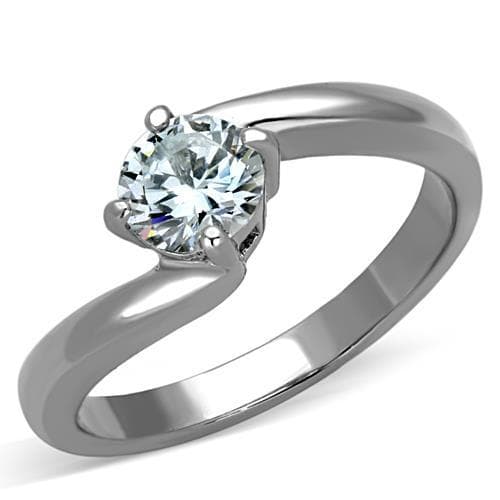 Stainless Steel CZ Round Solitaire Twisted Bypass Ring