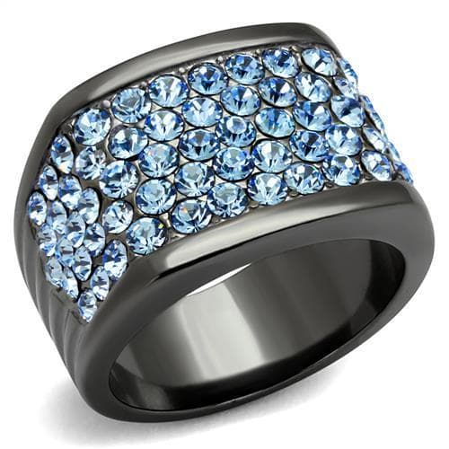 Stainless Steel Black IP Blue Crystal Pave Wide Dome Ring