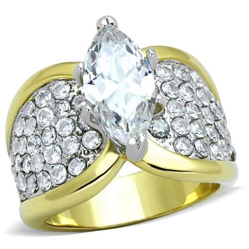 Stainless Steel Gold CZ Marquise Pave Wing Cocktail Ring