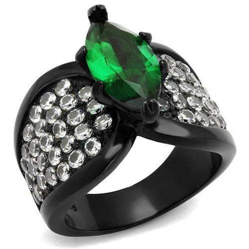 Stainless Steel Black IP Green Marquise CZ Pave Wing Ring
