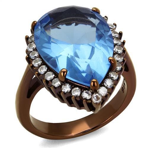 Stainless Steel Blue Sapphire Pear Halo Cocktail Ring