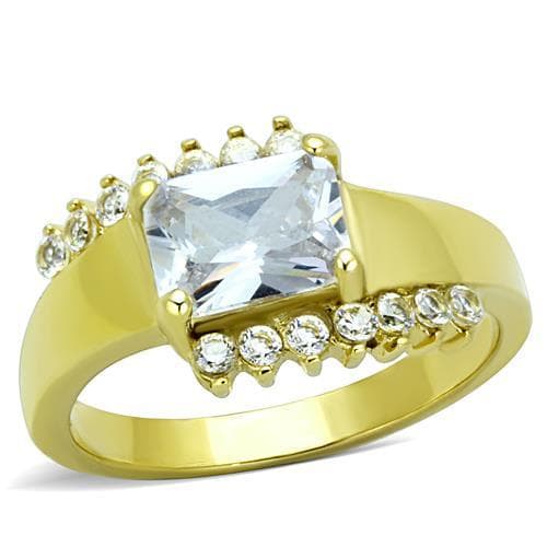 Stainless Steel Gold CZ Princess Round Side Wide Split Ring