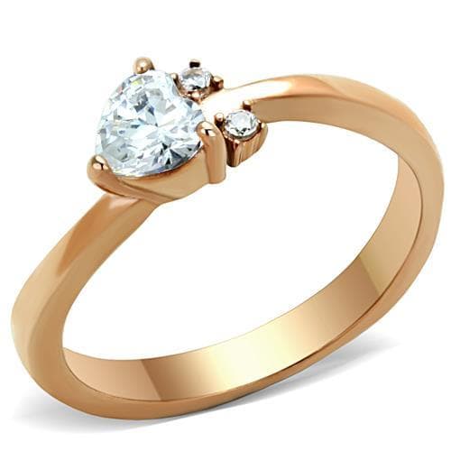 Stainless Steel Rose Gold CZ Pear Solitaire Side Stone Ring