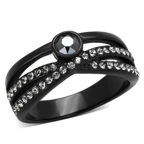 Stainless Steel Black IP CZ Bezel Pave Double Band Set Ring
