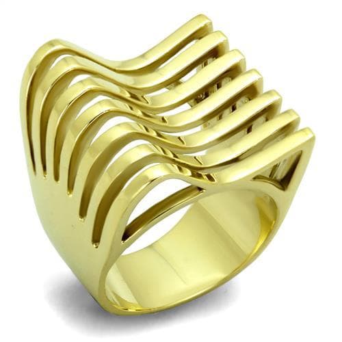 Stainless Steel Gold Polished Ribbed Open Dome Ring