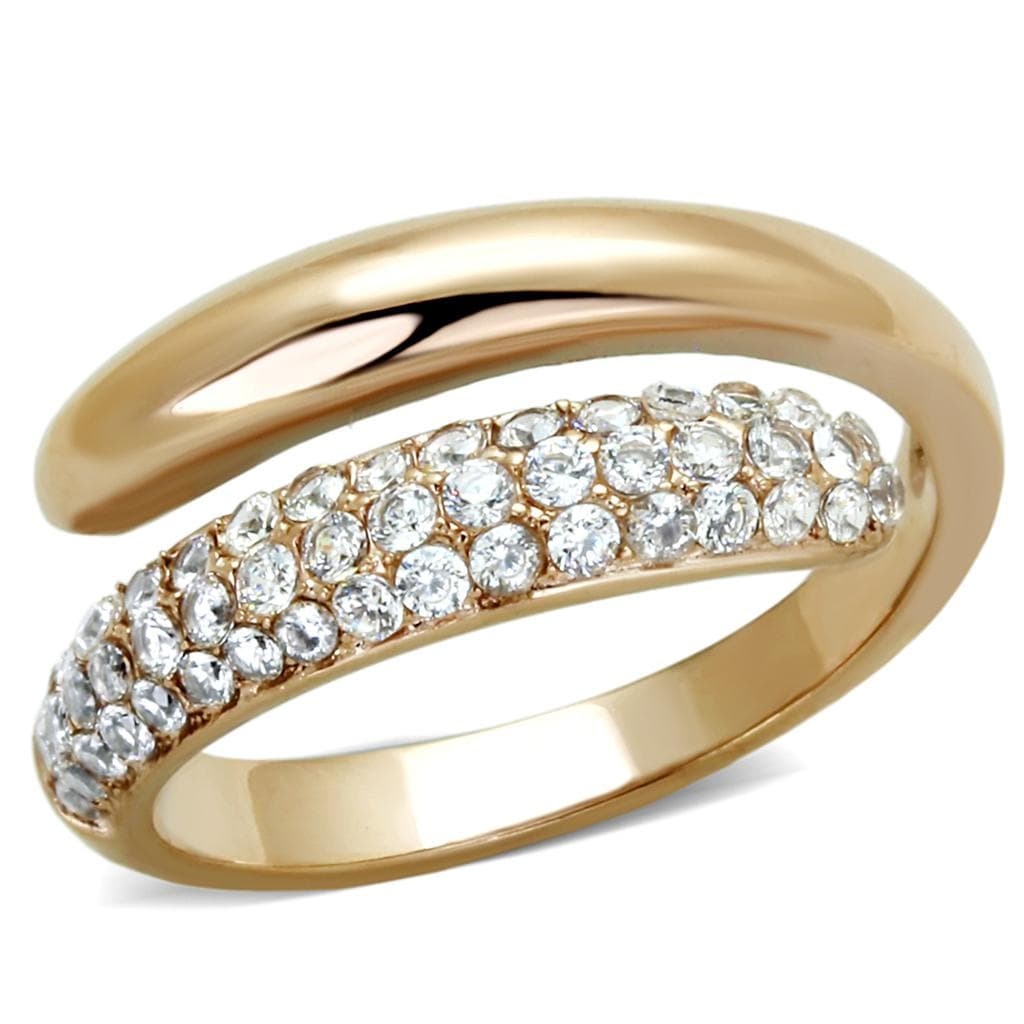 Stainless Steel Gold Pavé Double Row Band Ring