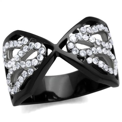 Stainless Steel Black IP CZ Crossover Ring