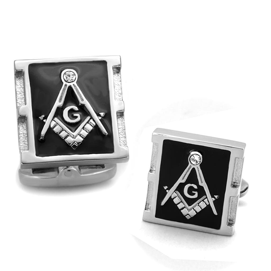Stainless Steel Masonic Square Black Enamel Cufflink Bracelet