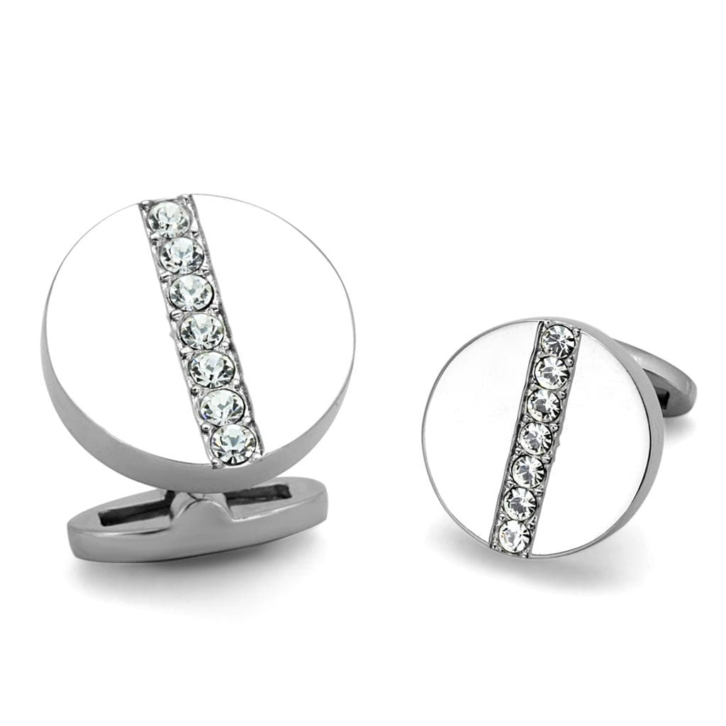 Stainless Steel CZ Vertical Bar Round Cufflink Bracelet