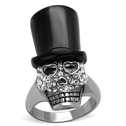 Stainless Steel CZ Pave Top Hat Skull Ring