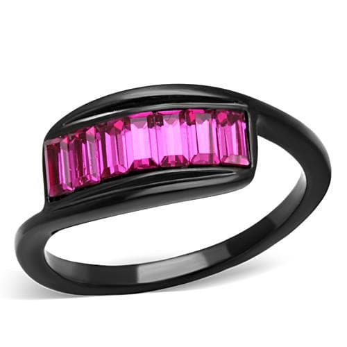 Stainless Steel Black IP Pink Baguette Channel Band Ring