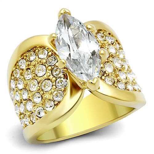 Stainless Steel Gold CZ Marquise Pave Leaf Cocktail Ring