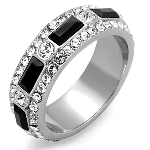 Stainless Steel Black Onyx Baguette CZ Eternity Band Ring