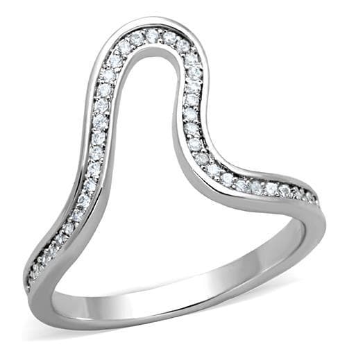 Stainless Steel CZ Pave Curved Chevron Band Ring