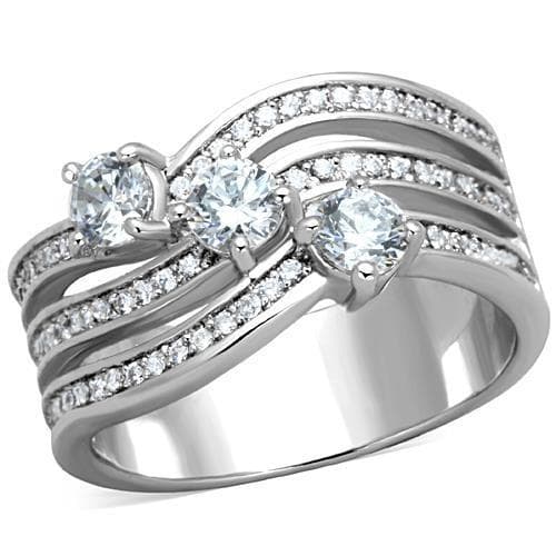 Stainless Steel CZ Round Pave Swirl Multi Band Bridal Set Ring