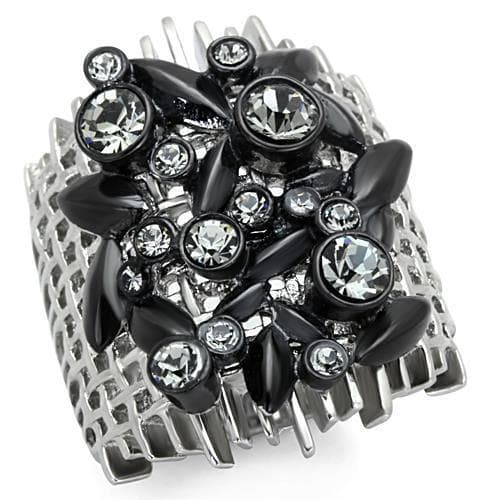 Stainless Steel Dark Black Crystal Marquise Cluster Cocktail Ring