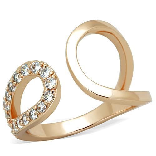 Stainless Steel Rose Gold CZ Pave Open Loop Cocktail Ring