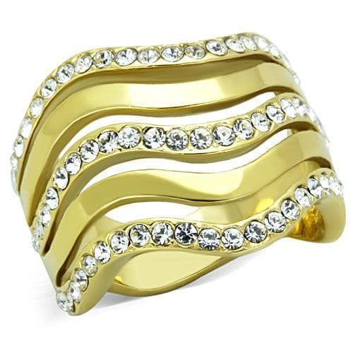 Stainless Steel CZ Wave Triple Row Ring | The Stainless Jewelry