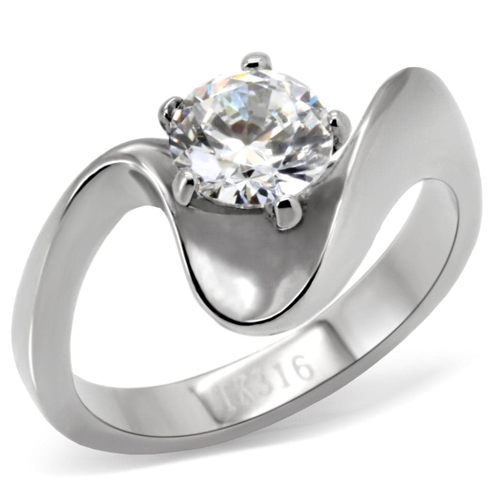 Stainless Steel CZ Round Tension Twist Bypass Ring