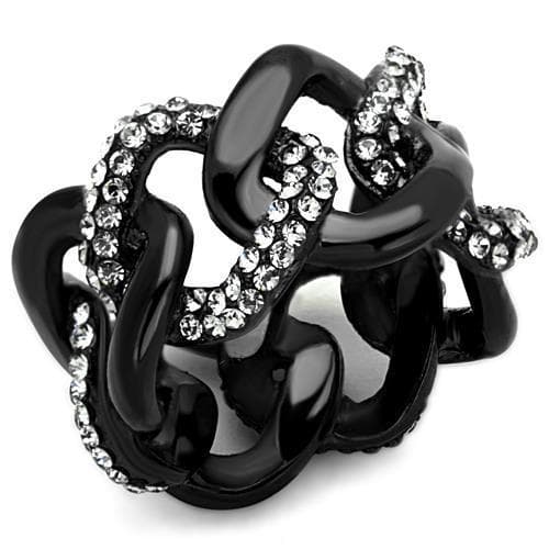 Stainless Steel Black IP Chain Link CZ Crossover Ring