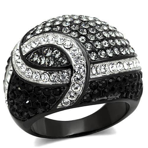 Stainless Steel Black Clear CZ Pave Swirl Dome Ring