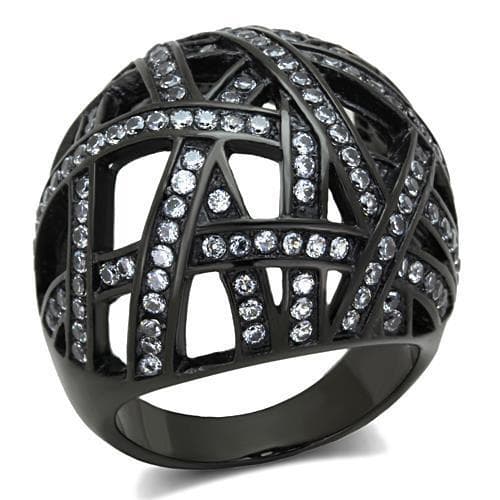 Stainless Steel Dark CZ Pave Lattice Cage Dome Ring